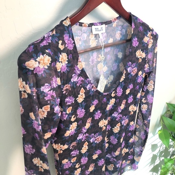 BAUM UND PFERDGARTEN Jenilyn Floral Mesh Top long sleeve, purple, size S NWT - Picture 9 of 15